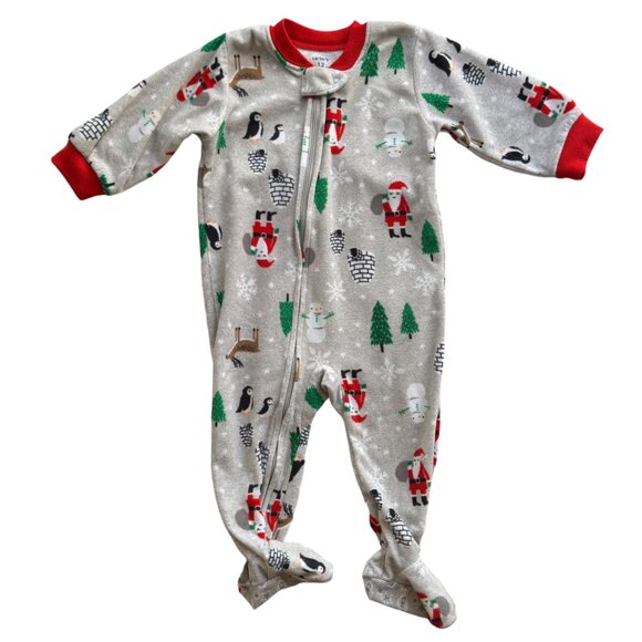 3 Pair Baby Footed Fleece Pajamas Christmas Holiday Winter Zip 12M Warm Sleep - Picture 3 of 5